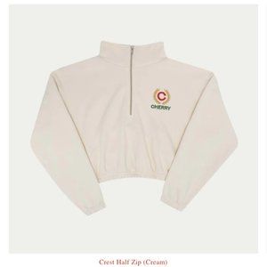 CHERRY  LA Crest Half Zip Crop Sweater (Cream) Size Small
